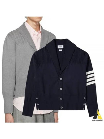 4 Bar Cable Yoke Cardigan Light Gray Navy MKC418A Y3006 - THOM BROWNE - BALAAN 1