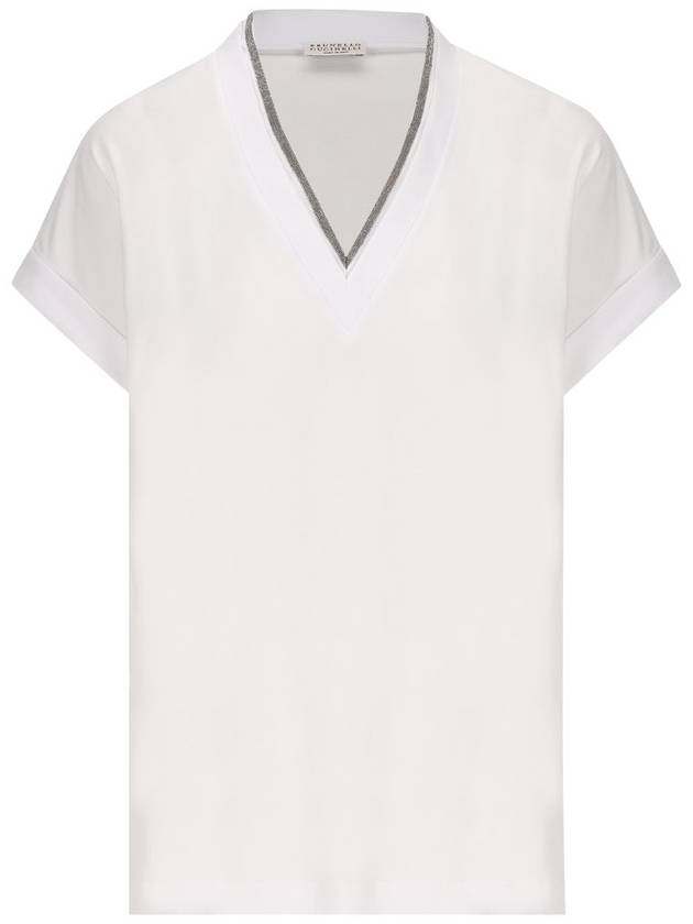 Monilli V-Neck Short Sleeve T-Shirt White - BRUNELLO CUCINELLI - BALAAN 2