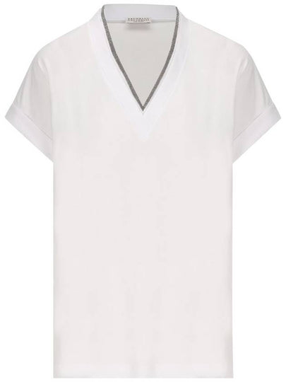 Monilli V-Neck Short Sleeve T-Shirt White - BRUNELLO CUCINELLI - BALAAN 2