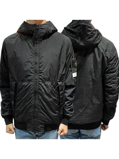 Men's Garment Dyed Crinkle Reps Recycled Nylon Primaloft TC Hooded Jacket Black - STONE ISLAND - BALAAN 2