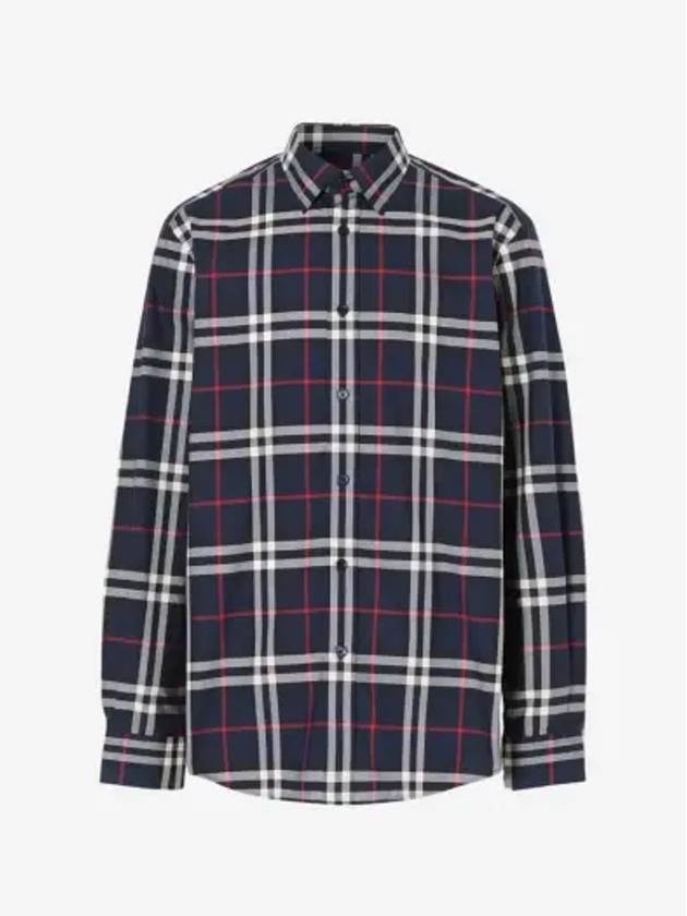 Men's Vintage Check Long Sleeve Shirt Navy - BURBERRY - BALAAN 3