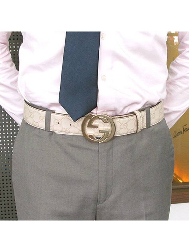 Signature Interlocking G Buckle Leather Belt Ivory - GUCCI - BALAAN.