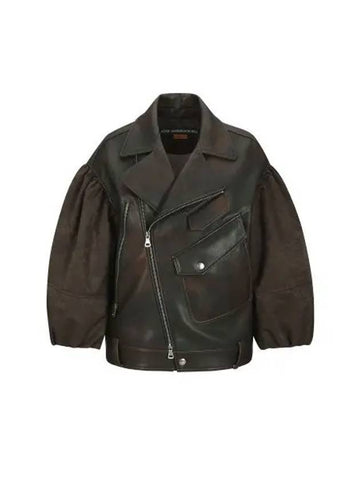 Maeve Puff Sleeves Leather Jacket Brown - ANDERSSON BELL - BALAAN 1