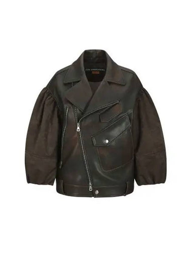 Maeve Puff Sleeves Leather Jacket Brown - ANDERSSON BELL - BALAAN 1