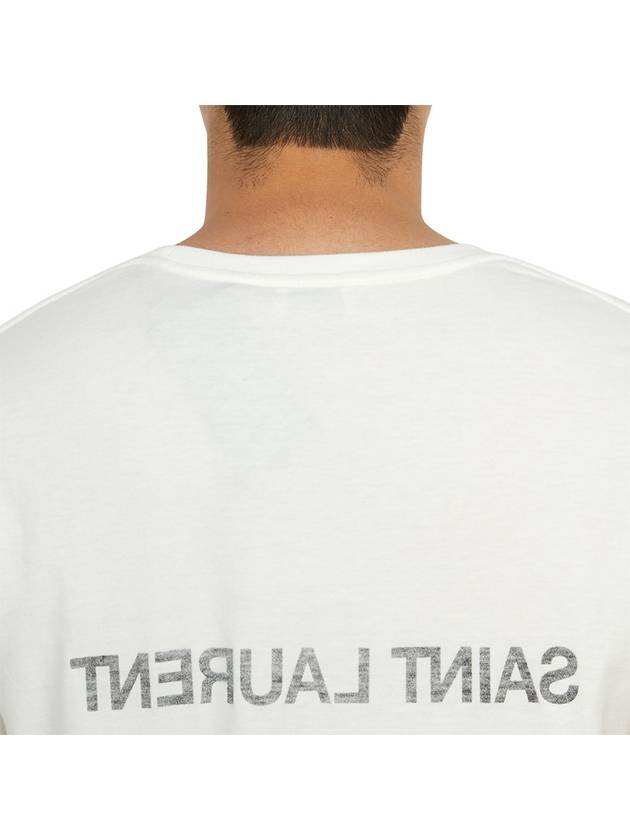 Reverse Logo Print Cotton Short Sleeve T-Shirt White - SAINT LAURENT - BALAAN 8