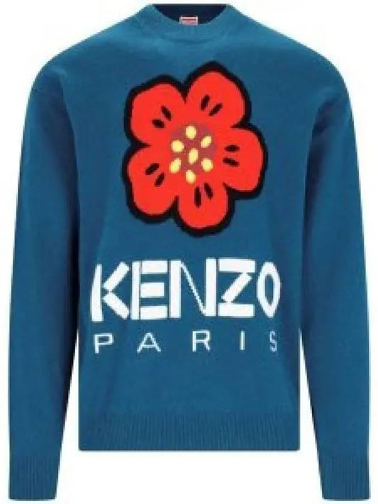 Boke Flower Merino Wool Knit Top Blue - KENZO - BALAAN 2
