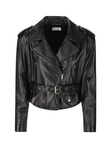 Crop Lambskin Biker Jacket Black - SAINT LAURENT - BALAAN 1