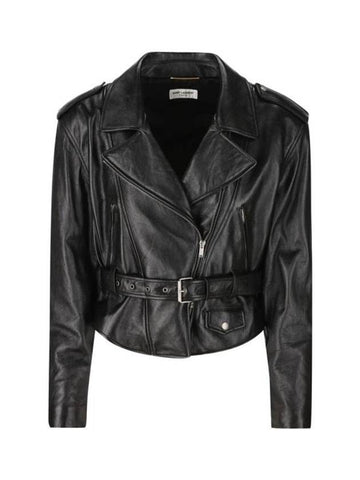 Crop Lambskin Biker Jacket Black - SAINT LAURENT - BALAAN 1