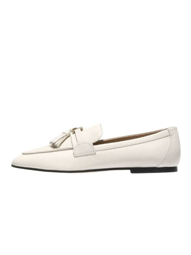 Tassel Embellished Leather Loafers White - TOD'S - BALAAN 1