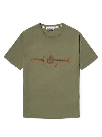 Graphic Lettering Back Logo Short Sleeve T-Shirt Khaki - STONE ISLAND - BALAAN 1