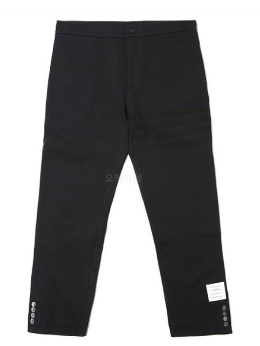 Seersucker Loopback 4 Button Vent Straight Pants Navy - THOM BROWNE - BALAAN 2