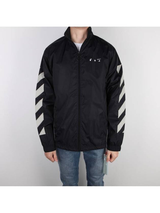 Men's Diagonal Windbreaker Track Jacket Black - OFF WHITE - BALAAN 2