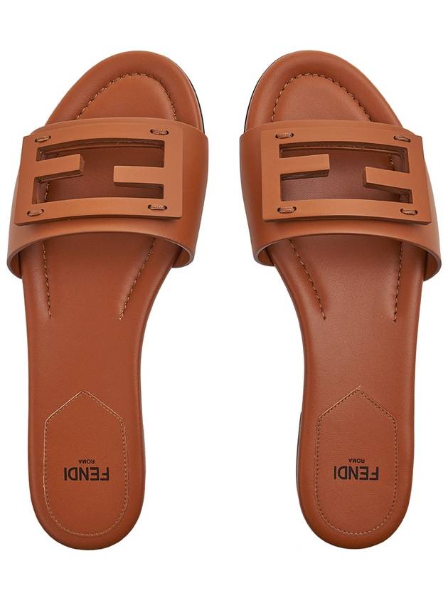 Baguette FF Logo Leather Slippers Brown - FENDI - BALAAN 7