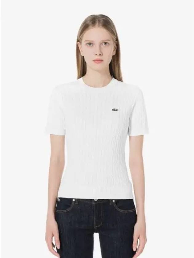 Women s cable short sleeve crew neck AF480E 54N 001 Domestic product GQ2N24073051773 - LACOSTE - BALAAN 1