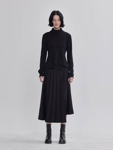 Twisted Pattern Unbalanced Cutting Turtleneck Black - LIE - BALAAN 1