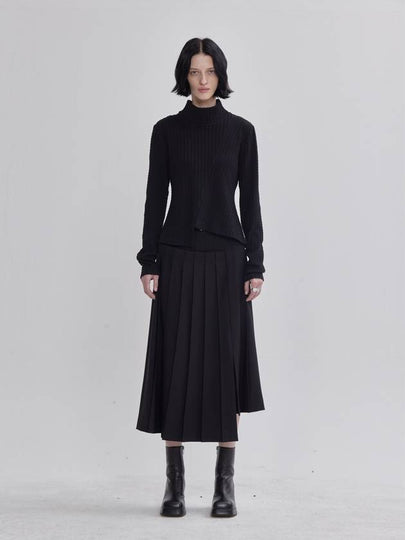 Twisted Pattern Unbalanced Cutting Turtleneck Black - LIE - BALAAN 2