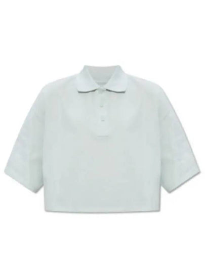 Cropped Cotton Piquet Polo Shirt Blue - BOTTEGA VENETA - BALAAN 2