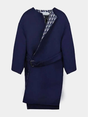 Women's Oblique Belt Coat Navy 310M68A1375 - DIOR - BALAAN 1