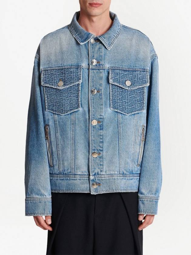 Monogram Pattern Flap Pocket Denim Jacket Blue - BALMAIN - BALAAN 5