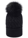 Foxfur Pom Pom Wool Beanie Black - MONCLER - BALAAN 5