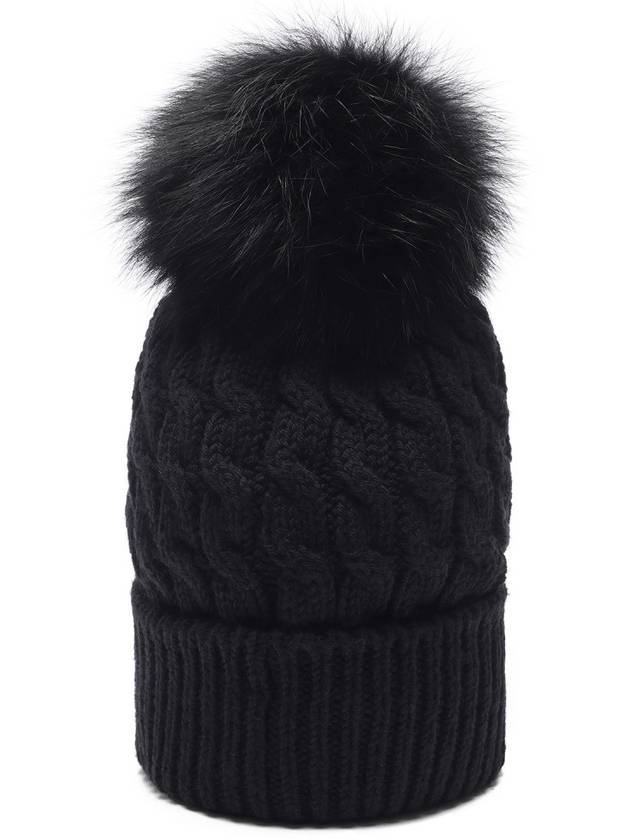 Foxfur Pom Pom Wool Beanie Black - MONCLER - BALAAN 5