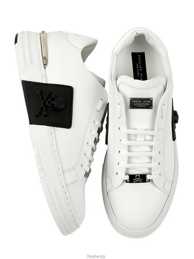 Kick Rubberized Leather Low Top Sneakers White - PHILIPP PLEIN - BALAAN.