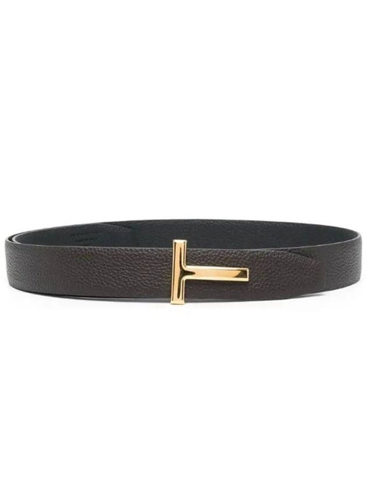 T Logo Reversible Leather Belt Black Brown - TOM FORD - BALAAN 2