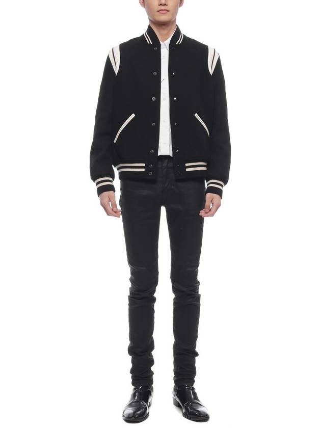 Teddy Bomber Jacket in Wool Black White - SAINT LAURENT - BALAAN 4