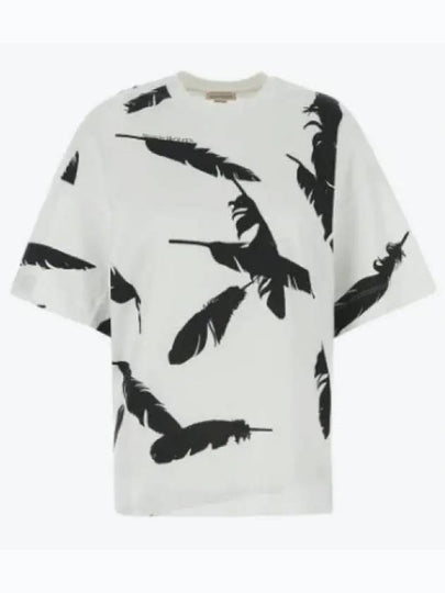 Feather Print Oversized Short Sleeve T-Shirt White - ALEXANDER MCQUEEN - BALAAN 2