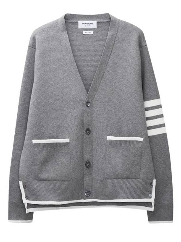 V-Neck Diagonal Armband Cardigan Grey - THOM BROWNE - BALAAN 2