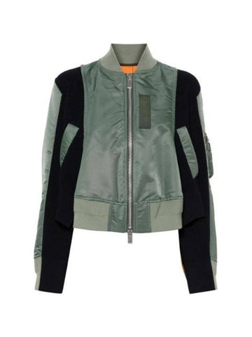 Nylon Twill Knit Bomber Jacket Green - SACAI - BALAAN 1