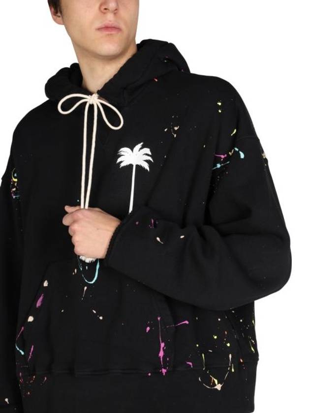 Palm Tree Print Paint Splatter Effect Hoodie Black - PALM ANGELS - BALAAN 5