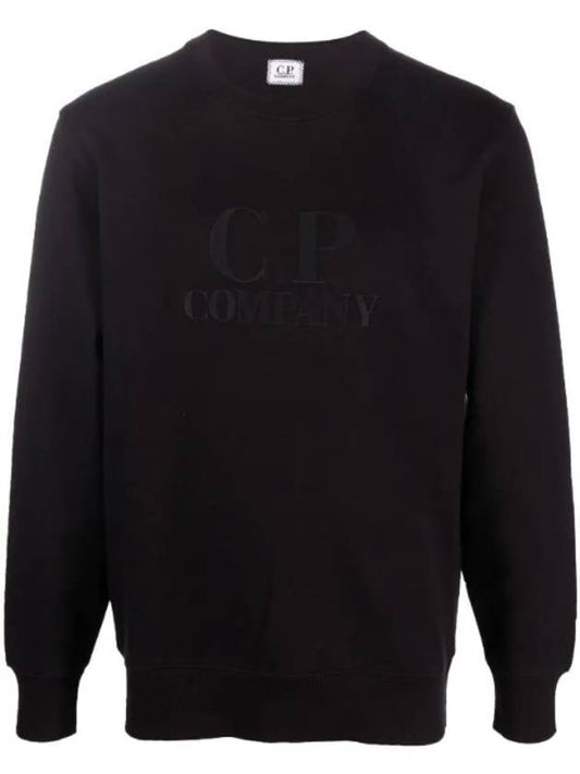 Diagonal Crew Neck Logo Cotton Sweatshirt Black - CP COMPANY - BALAAN 1