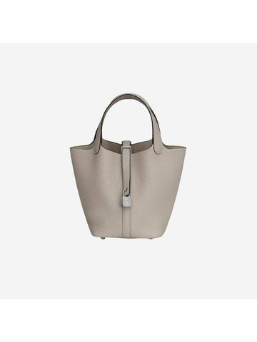 Picotan Lock 18 Tote Bag Grey - HERMES - BALAAN 1