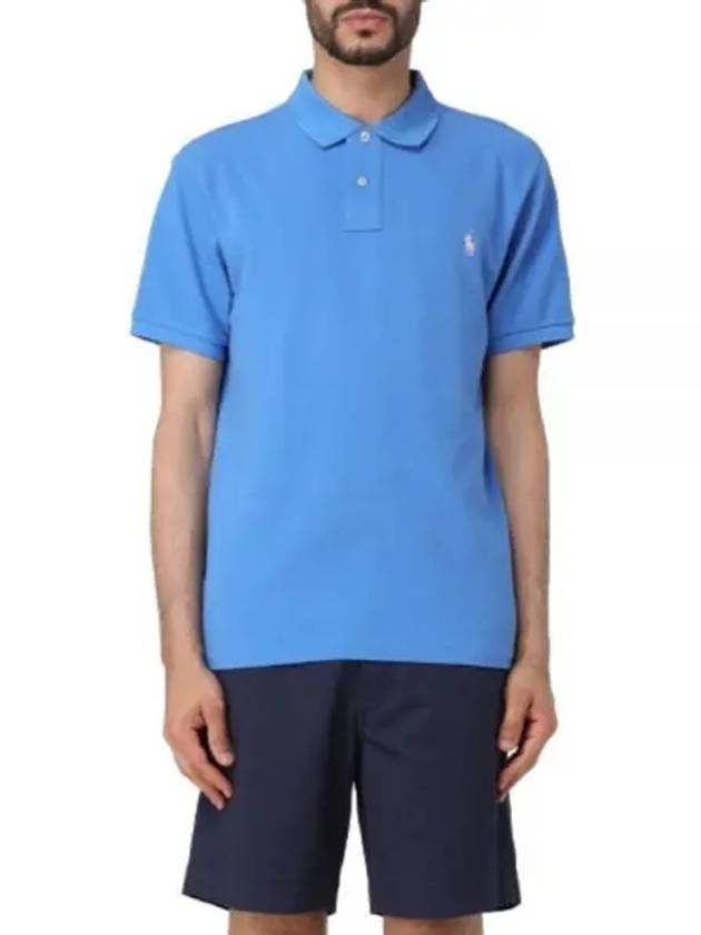 Embroidered White Pony Slim Fit Polo Shirt Blue - POLO RALPH LAUREN - BALAAN 2