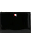 Leather Zipper Tablet Small Clutch Bag Black - THOM BROWNE - BALAAN 1