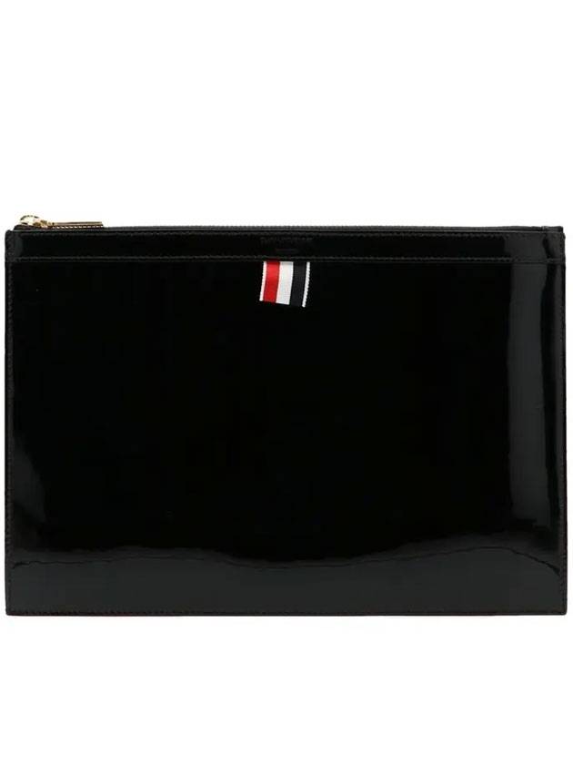 Leather Zipper Tablet Small Clutch Bag Black - THOM BROWNE - BALAAN 1