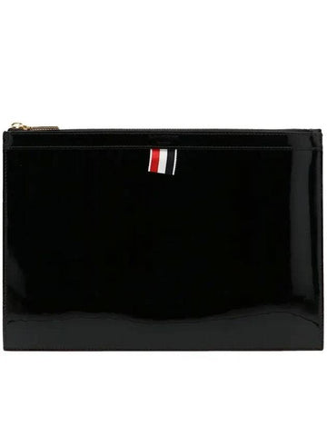 Leather Zipper Tablet Small Clutch Bag Black - THOM BROWNE - BALAAN 1