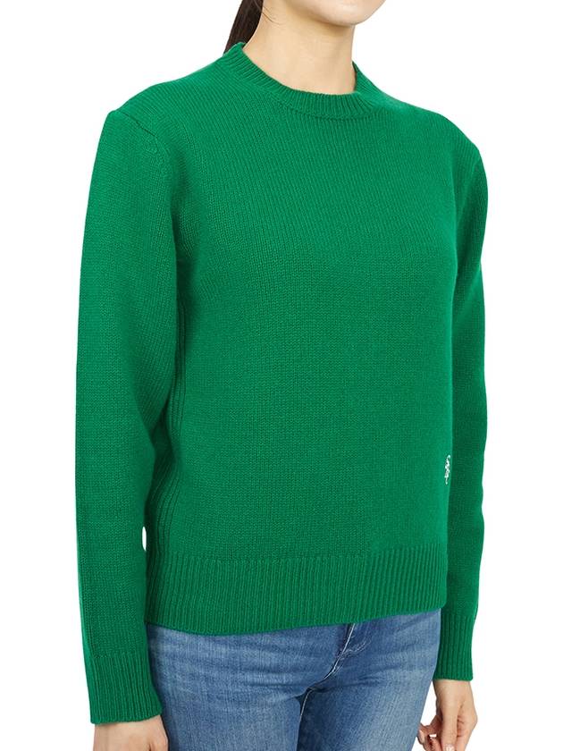 Embroidered Logo Crew Neck Wool Knit Top Green - SPORTY & RICH - BALAAN 4