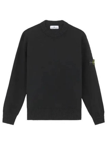 Round Neck Wappen Organic Knit Top Black - STONE ISLAND - BALAAN 2