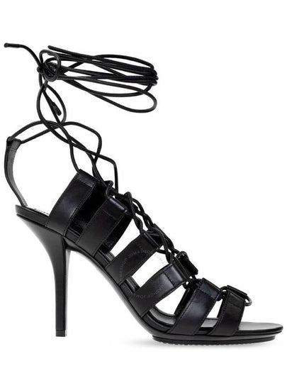 Cut-out leather lace sandal heel black - BURBERRY - BALAAN 2