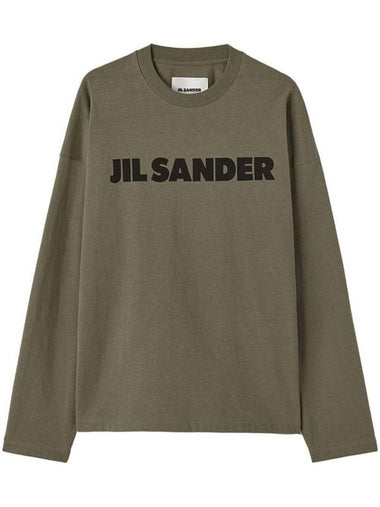 Logo Print Cotton Long Sleeve T-Shirt Dark Green - JIL SANDER - BALAAN 1