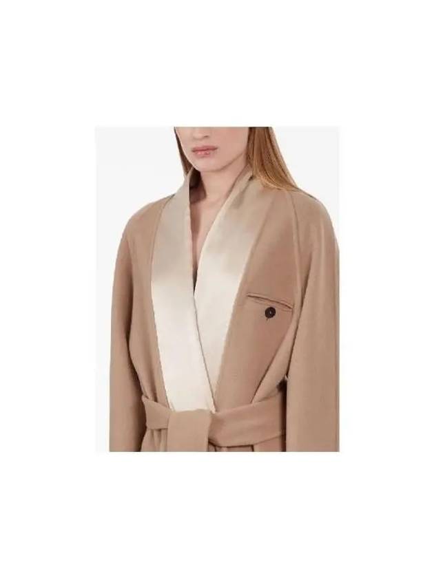 Wool Belt Long Single Coat Beige - SALVATORE FERRAGAMO - BALAAN 4