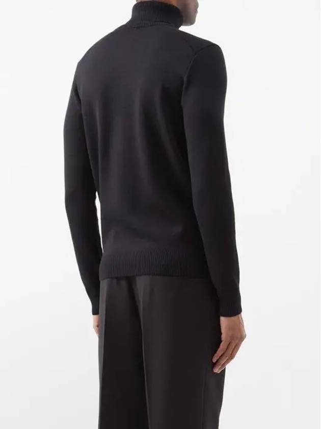 De Cour Embroidered Logo Extra Fine Merino Wool Turtleneck Black - AMI - BALAAN 5