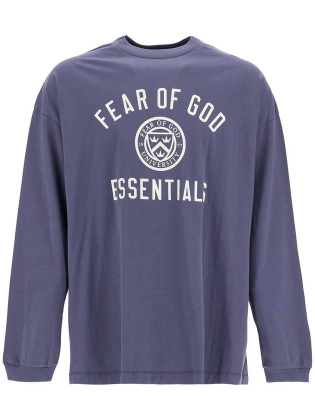 Essential Logo Printed Cotton Long Sleeve T-Shirt Navy Blue - FEAR OF GOD ESSENTIALS - BALAAN 2