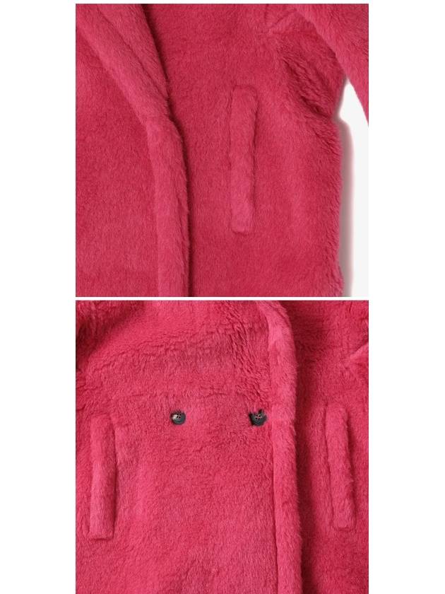 Women's Double Breasted Alpaca Wool Teddy Shearling Coat Pink - MAX MARA - BALAAN 4