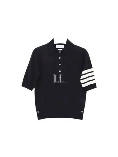 Women's Diagonal Striped Relaxed Fit Wool Polo Shirt Navy - THOM BROWNE - BALAAN 2