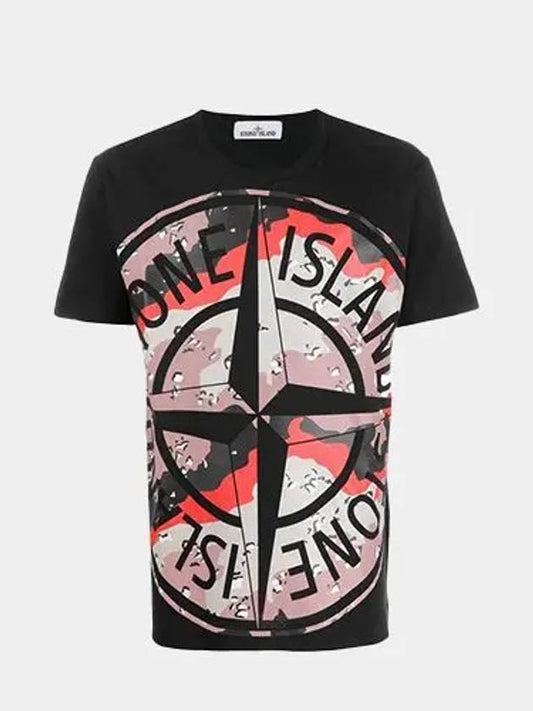 Men's Camo Big Logo Print Short Sleeve T-Shirt Black - STONE ISLAND - BALAAN 2