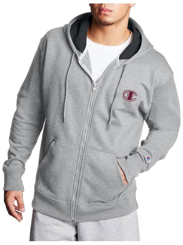 Logo Hooded Zip-Up Oxford Grey - CHAMPION - BALAAN 1