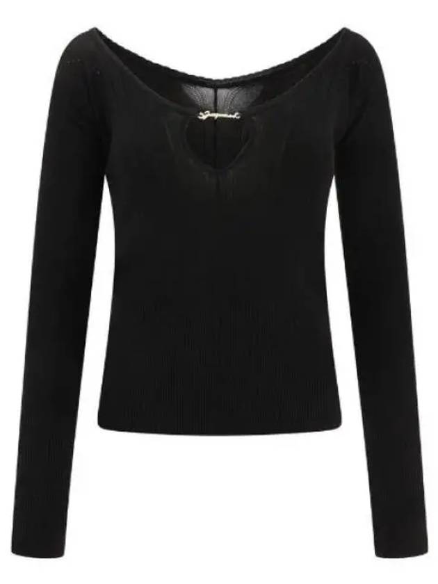 Le haut Pralu Logo Detail Cut-Out Viscose Knit Top Black - JACQUEMUS - BALAAN 2